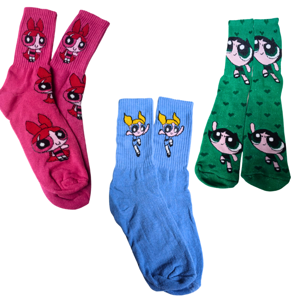 Kit 3 Pares de Meias Divertidas Cano Longo Personagens Meninas Super Poderosas Academia Corrida Bike em Oferta na Shopee