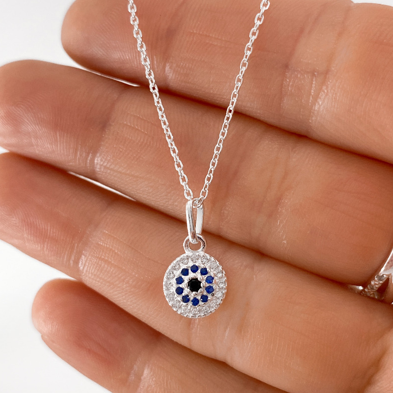 Colar Feminino em Prata 925 Legítima com Pingente de olho grego Cravejado com Zircônias corrente cadeado fina em Oferta na Shopee