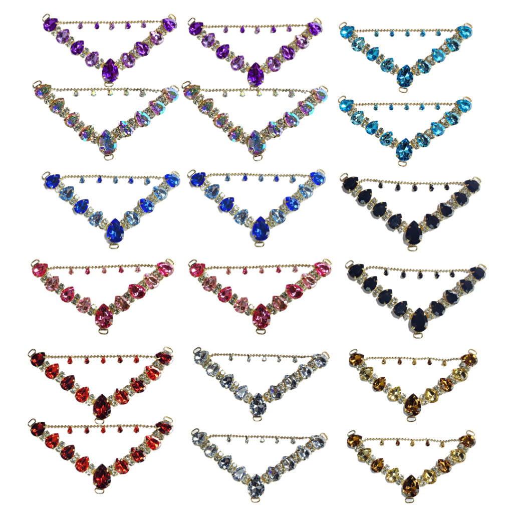 Cabedal Chinelo Gotas em V com correntinha strass Sereia Ciganinha Decoração o Par
