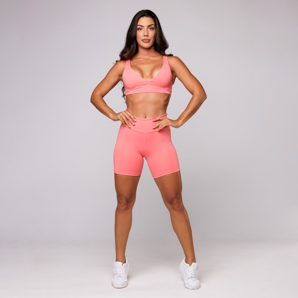 Conjunto Fitness Feminino Academia Top Decote V e Short Liso Básico Treino Coleç