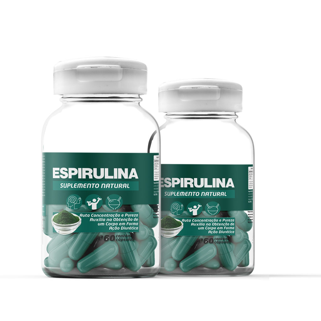 Spirulina Fonte De Vitamina B Selênio Ferro 500 Mg  ( 02 potes\) 120 Cáps