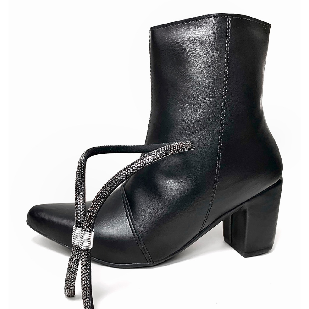 Bota Feminino Bico Fino Luxo Com Tira De Strass Removível Salto Bloco Bota Confortável Ref. 20/139 em Oferta na Shopee