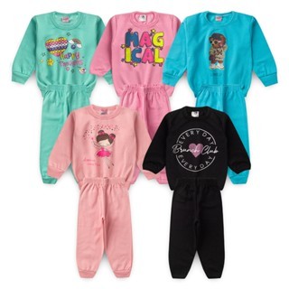 Conjunto Moletom Flanelado Infantil Baby Feminino Bebe  Menina Cor Sortida Estampado Neném Tamanho 1 2 3 4 6 8