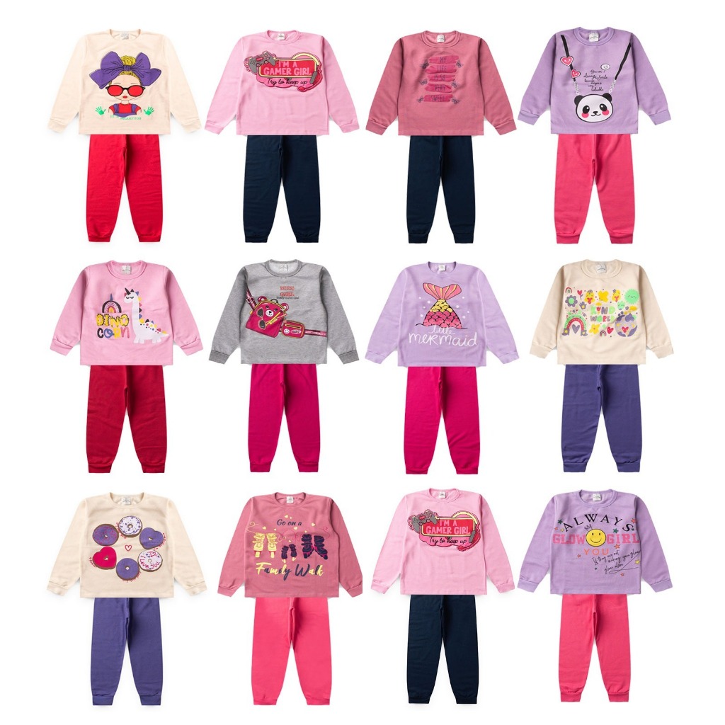 Conjunto Moletom Flanelado Infantil Baby Feminino Bebe  Menina Cor Sortida Estampado Neném Tamanho 1 2 3 4 6 8