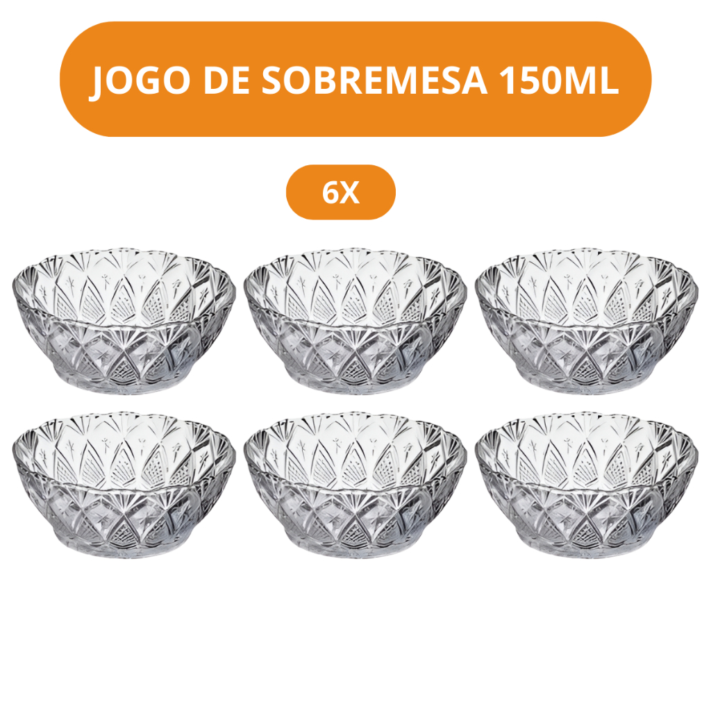 Jogo 6 Taças de Vidro Elegantes para Sobremesa 150ml Premium