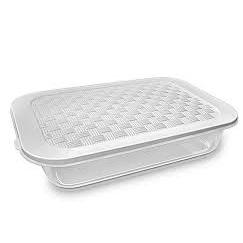 Travessa de Plastico com Tampa Estilo Rattan 2,3 Litros Branca Injetemp