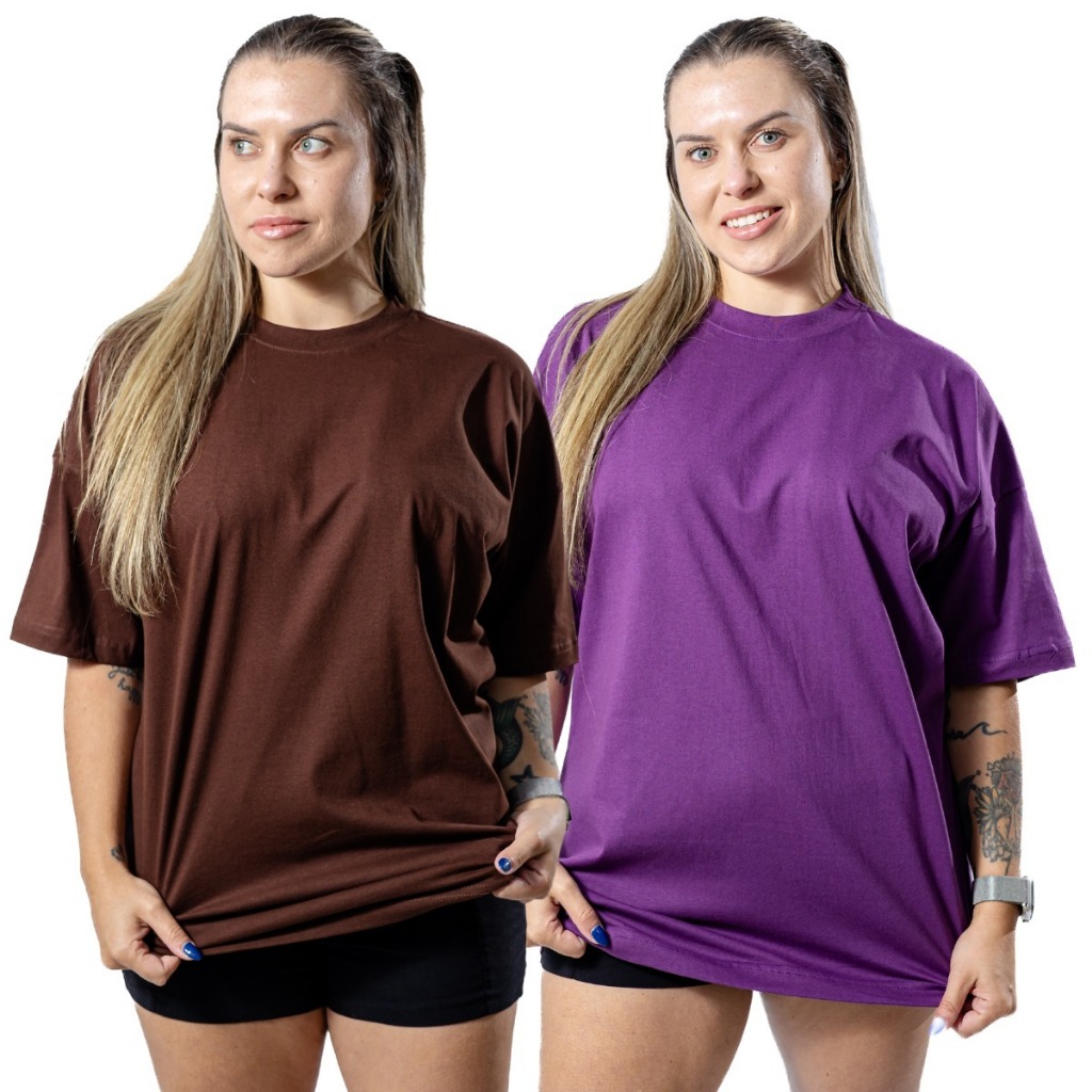 Kit 2 Camiseta Oversized Algodão Feminina Treino Academia Hip Hop em Oferta na Shopee