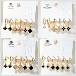 Kit 3 pares de brincos Argolas Cravejadas Pedra de Zirconia pingente Borboleta/ Estrela Semi joia a Ouro18k prata 925