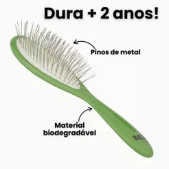 Escova Pet Cachorro Gato Bio-Flex Bass Com Pinos De Metal Sem Bolinhas Ecológica Verde