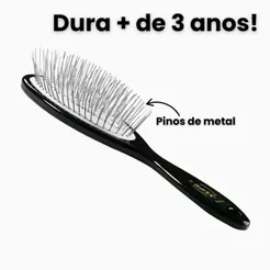 Escova Pet Cachorro Gato Bass de Acrílico com Pinos de Metal Sem Bolinhas - Preta - M