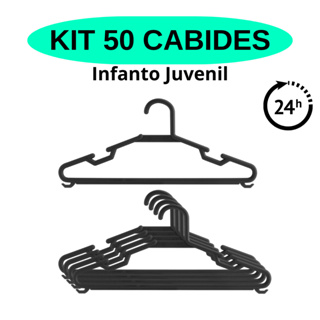Kit 30 ou 50 Cabides Infantil Juvenil Reforçado 32cm Cor Preto em Oferta na Shopee