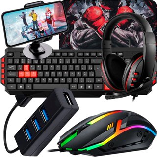 Kit Gamer Completo Celular com Headset, Teclado, Mouse e Hub USB | Tipo C ou V8 em Oferta na Shopee
