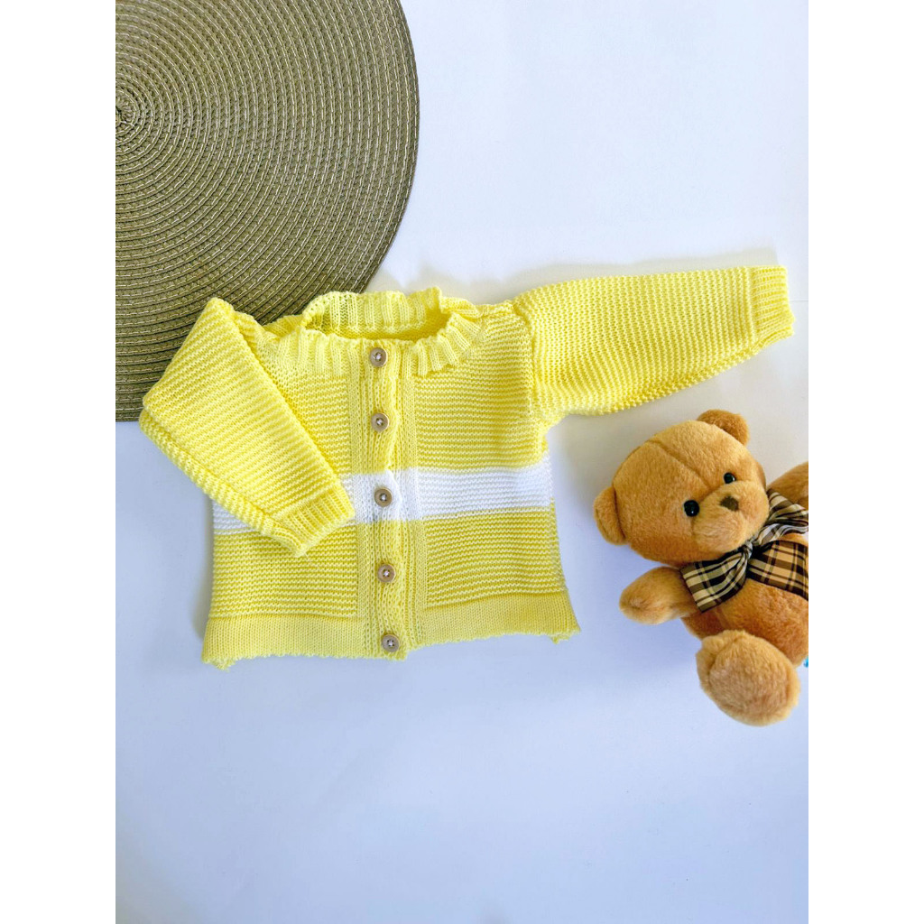 Casaco para bebê em Tricô Trabalhado listrado 0-3 Meses