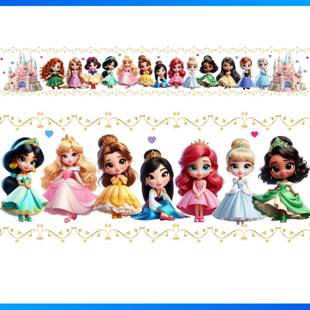 Faixa Adesivo de Parede Princesas - Papel de Parede Infantil - Decoração Quarto de Menina
