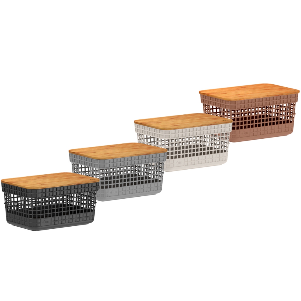 Cesto Organizador Grid 2,5L Tampa Bambu CG155 - Ou - Home & Living