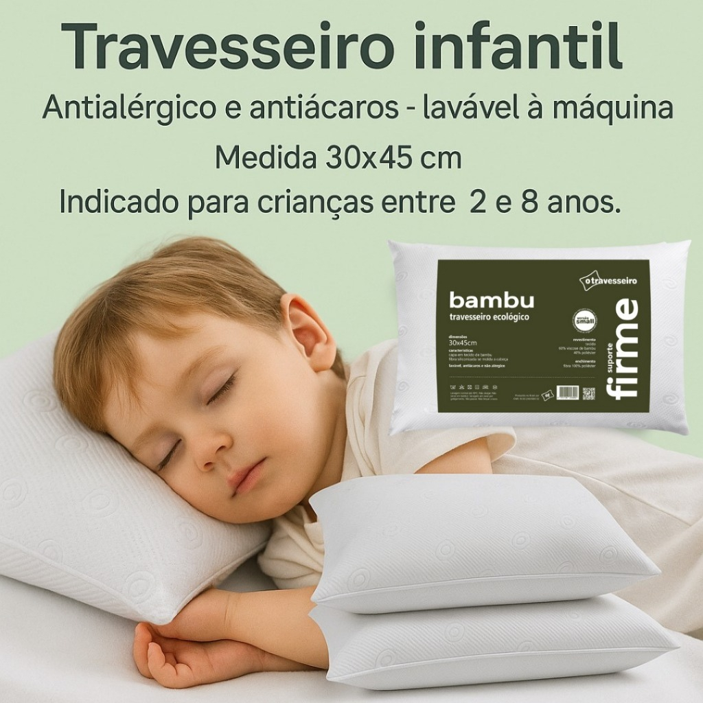 Travesseiro Infantil Antialérgico e antiácaros 30x45 Lavável á maquina de 2 á 8 Anos em Oferta na Shopee