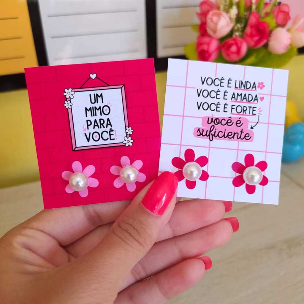 100 Tag e Pares de Brinco de Perola Mimo para cliente Mensagem em Oferta na Shopee