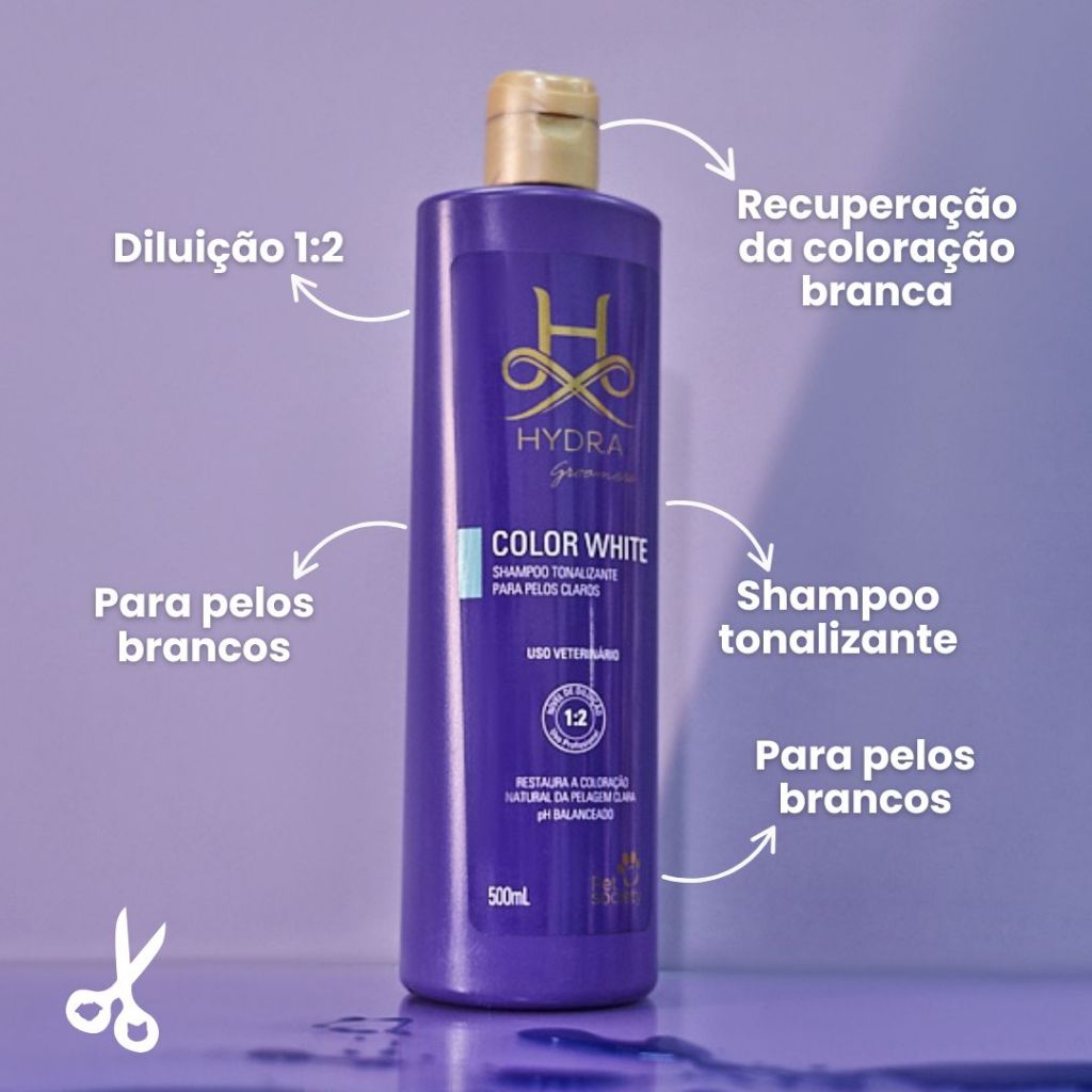 Shampoo Tonalizante Pet Cães Gatos Pelagem Branca Hydra Groomers Color White 500mL