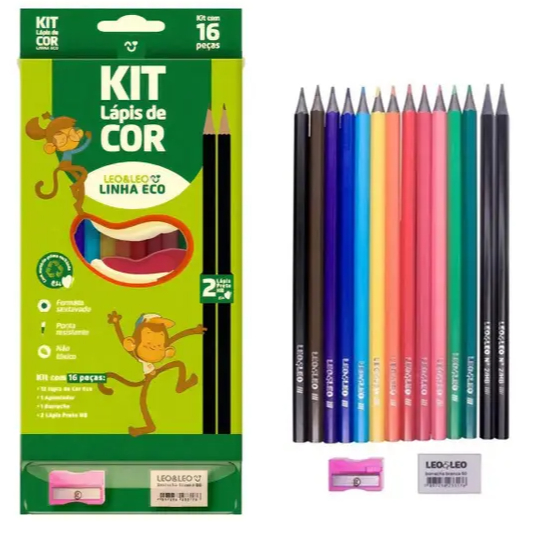 Lapis De Cor Ecologico 12 Cores 16 Peças-Kit Escolar em Oferta na Shopee