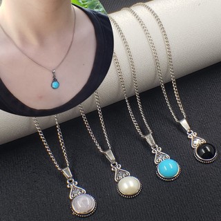 Colar aço inoxidável feminino pingente Mandalinha com pedra Redonda Prateado Colar Feminino Bali