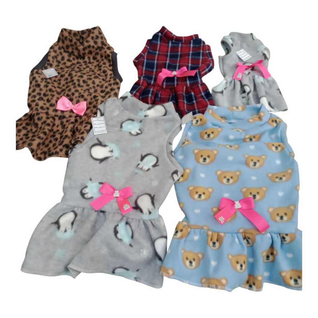 Vestido Pet kit com 5 unidades em soft atacado, numero 1 ao 5 , um de cada.