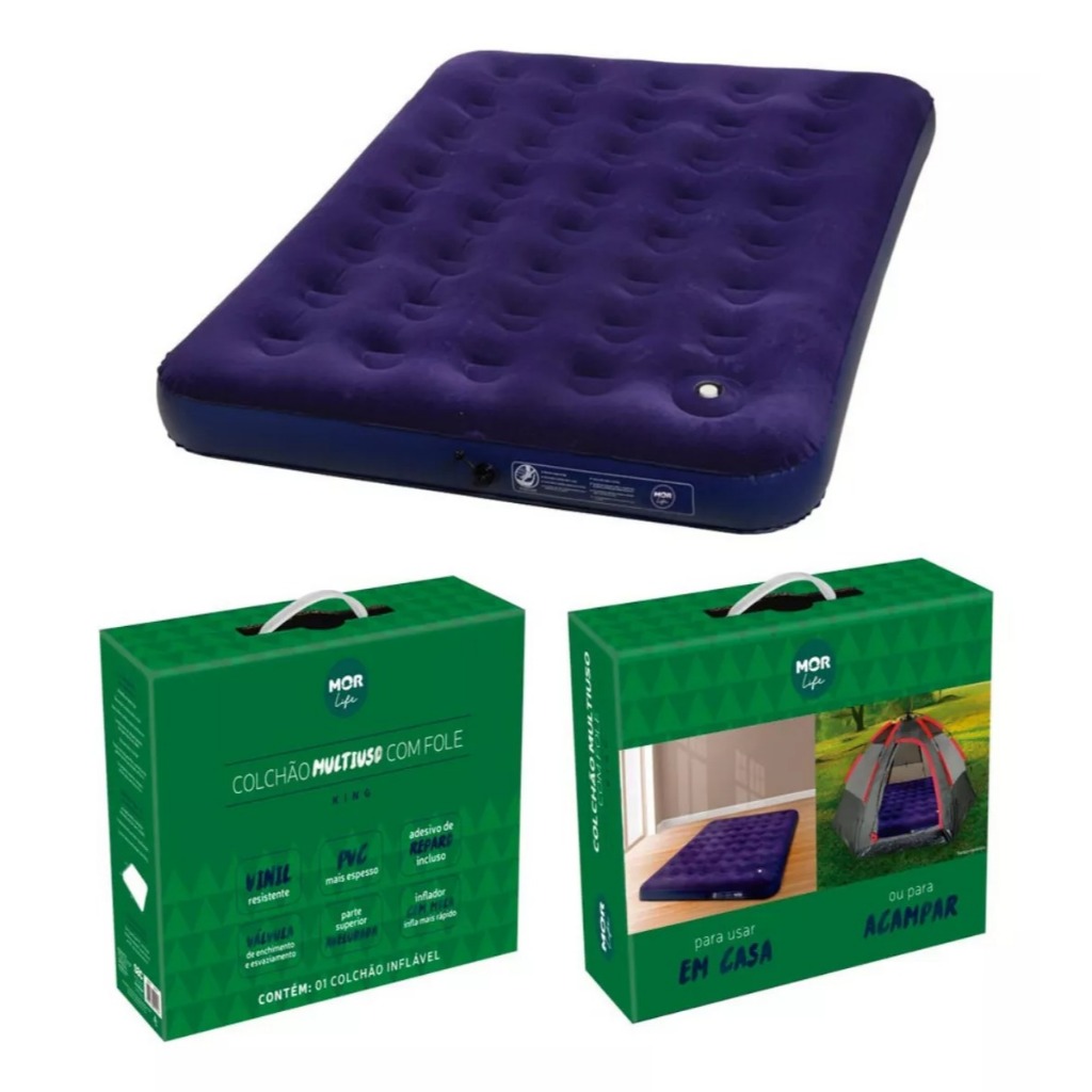Colchão Inflável Casal Mor  c/ Inflador Acoplado + Kit Reparo