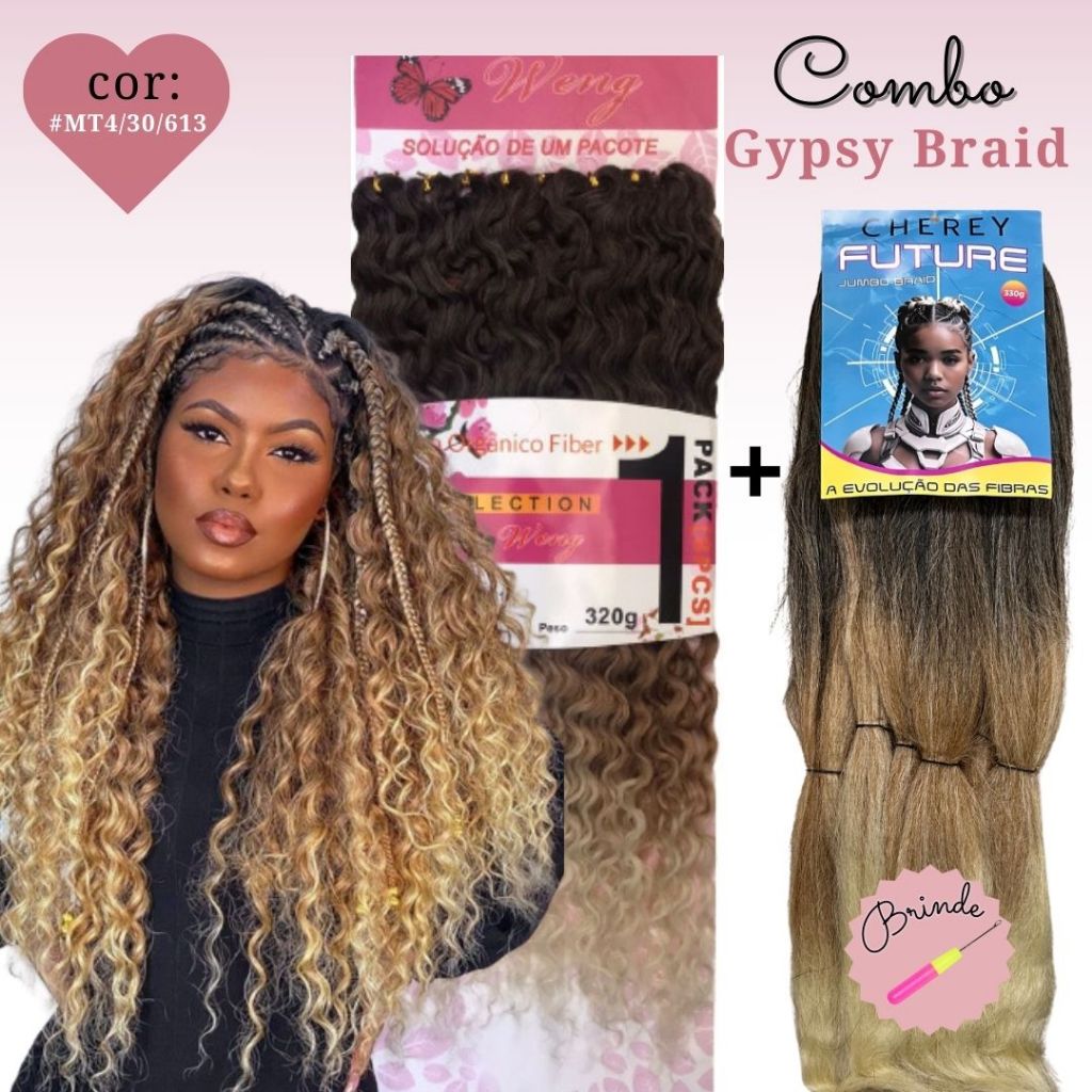 Combo Jumbo + Cabelo Orgânico Para Gypsy Braids Nova Tendência em Oferta na Shopee