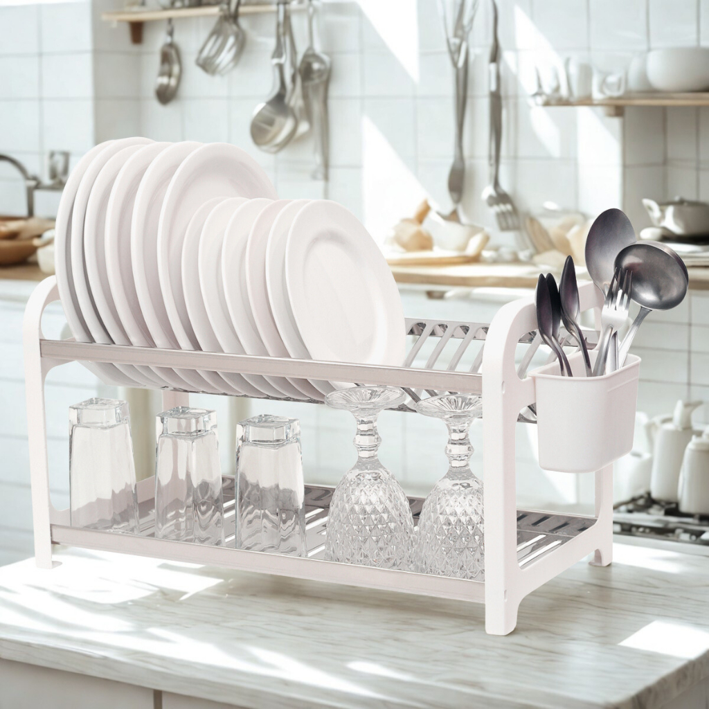 Escorredor de Louça 20 Pratos Branco em aço Inox com Porta Talheres Pia Cozinha Organizador Cozinha