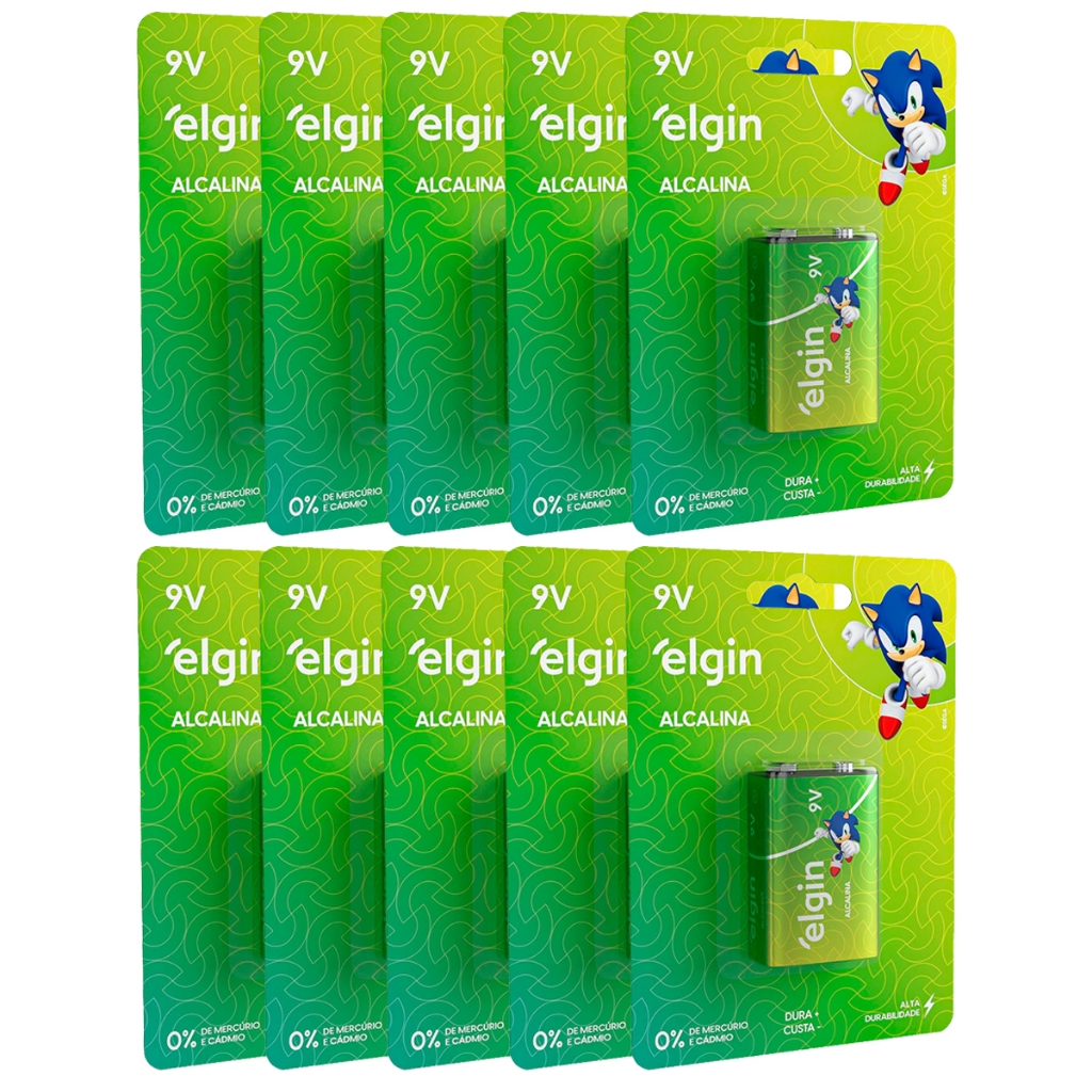Imagem Pilhas Alcalina 9V Elgin Kit 2 a 10 Cartelas Brinquedos Violão Monte o seu Kit