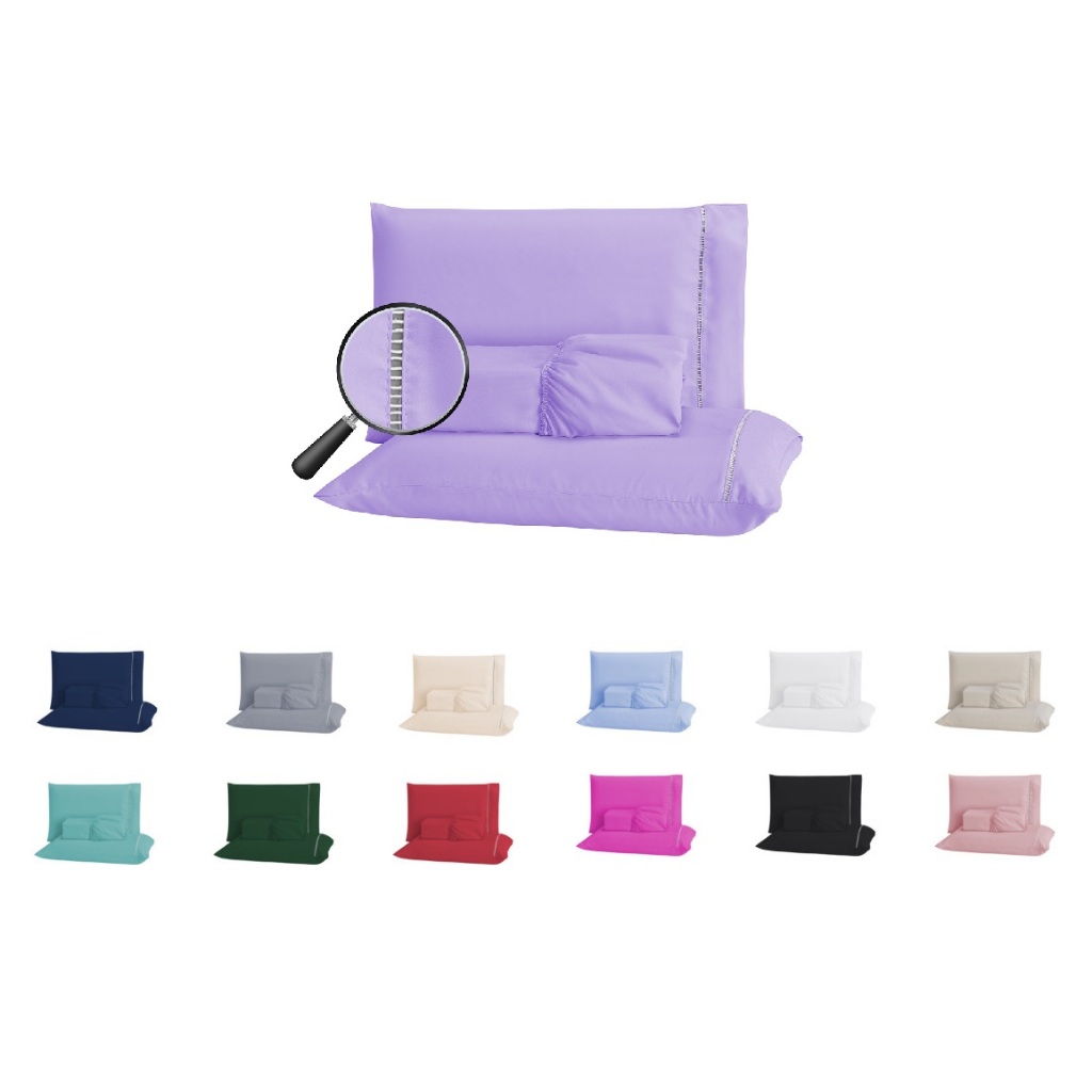 Jogo de Lençol 3 Peças 400 Fios Ponto Palito Cama Solteiro Casal Queen King Micropercal Várias Cores