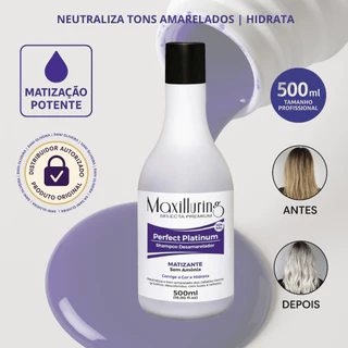 Shampoo Maxilluring Matizador Platinum Desamarelador Rápido Cabelos Loiros, Grisalhos, Descoloridos