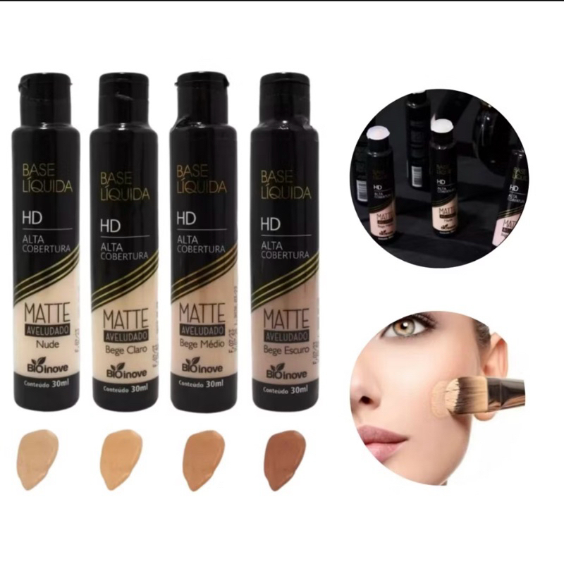 Base Líquida Matte Aveludado HD Alta Cobertura Bio Inove