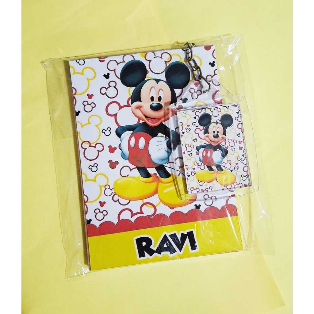 Kit com 10/20/30 Bloquinhos personalizados com chaveiro - Mickey Mouse - Lembrancinha de aniversário/ festa infantil