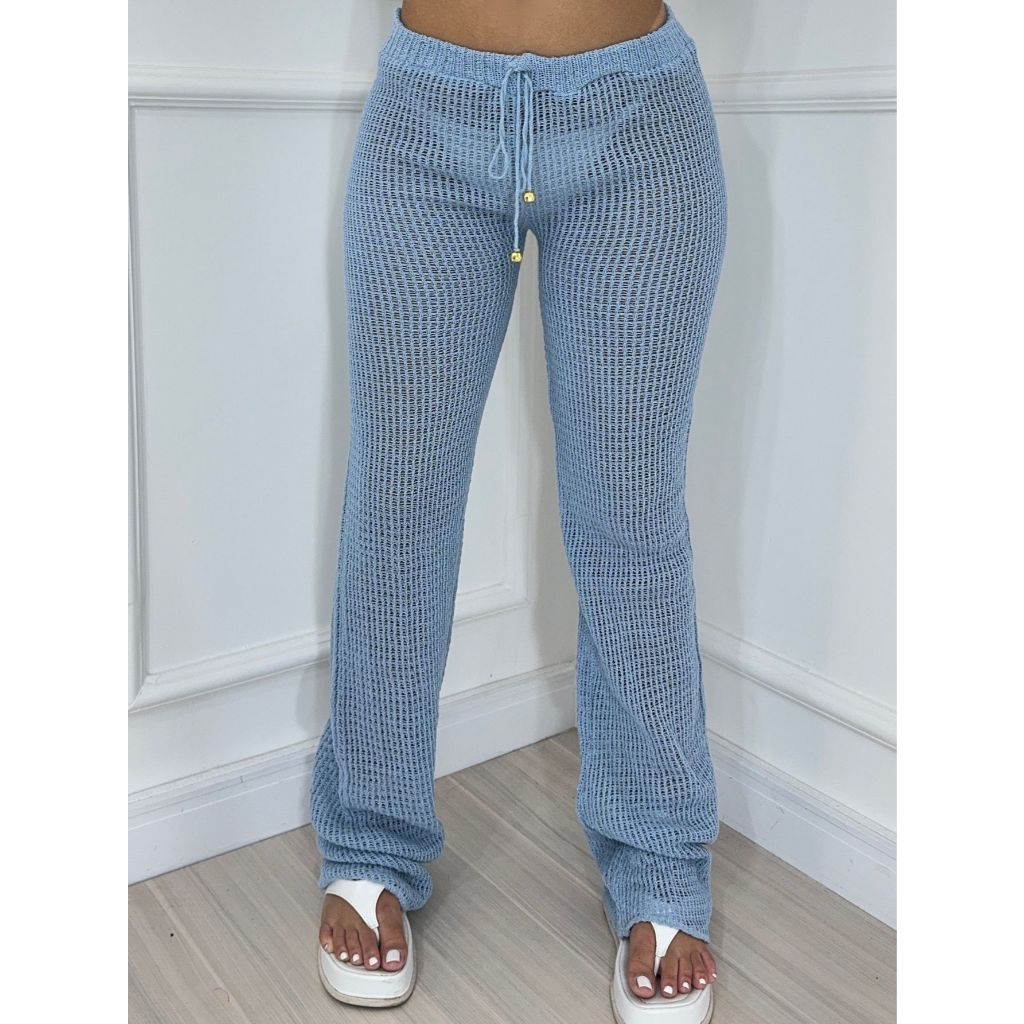 Saída De Praia Calça Tricô Moda Verão Canga Flare Blogueiras saida