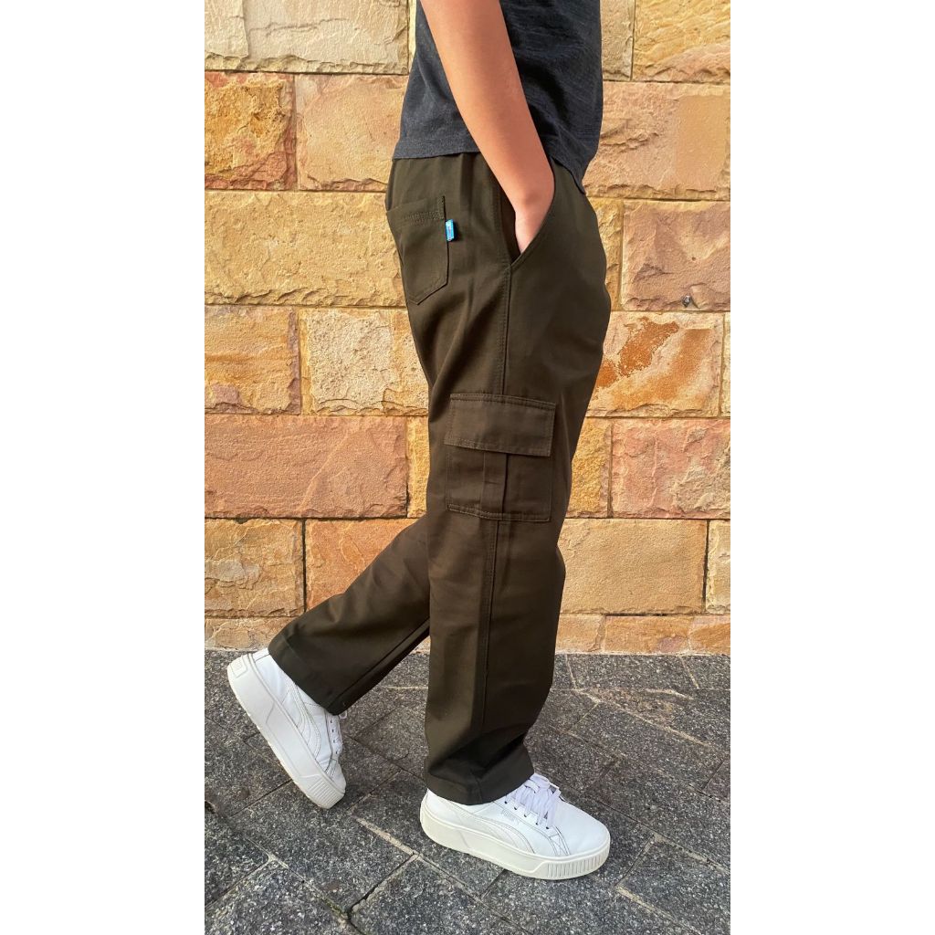 Calça Cargo Skatista Streetwear - Infantil Juvenil - Meninos e meninas - Verde Militar
