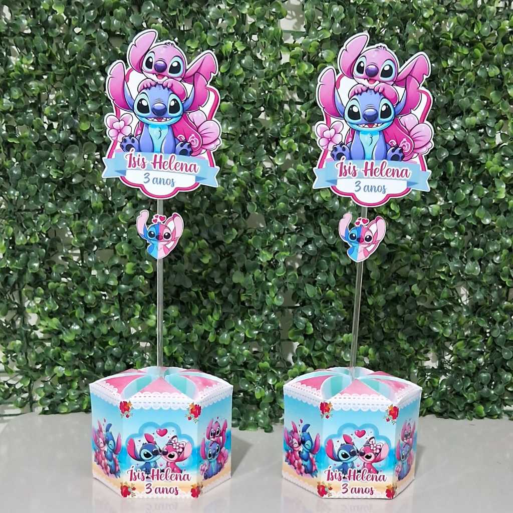 10 Centros de Mesa Festa Stitch e Angel - Lembrancinha Personalizadas - Aniversário - Pegue e Monte