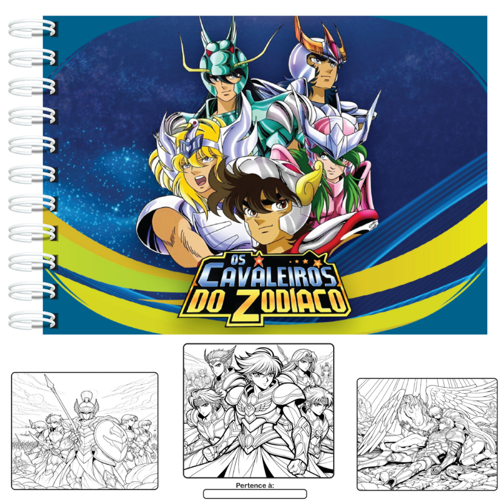 Livro de Colorir Os Cavaleiros do Zodíaco Capa Dura Laminação Holográfica 50 Páginas + Acetato Protetor