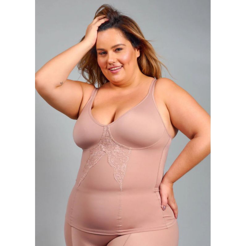 Camisete Modelador Duloren 112.712 com renda e sem bojo, em tecido duplo em Oferta na Shopee