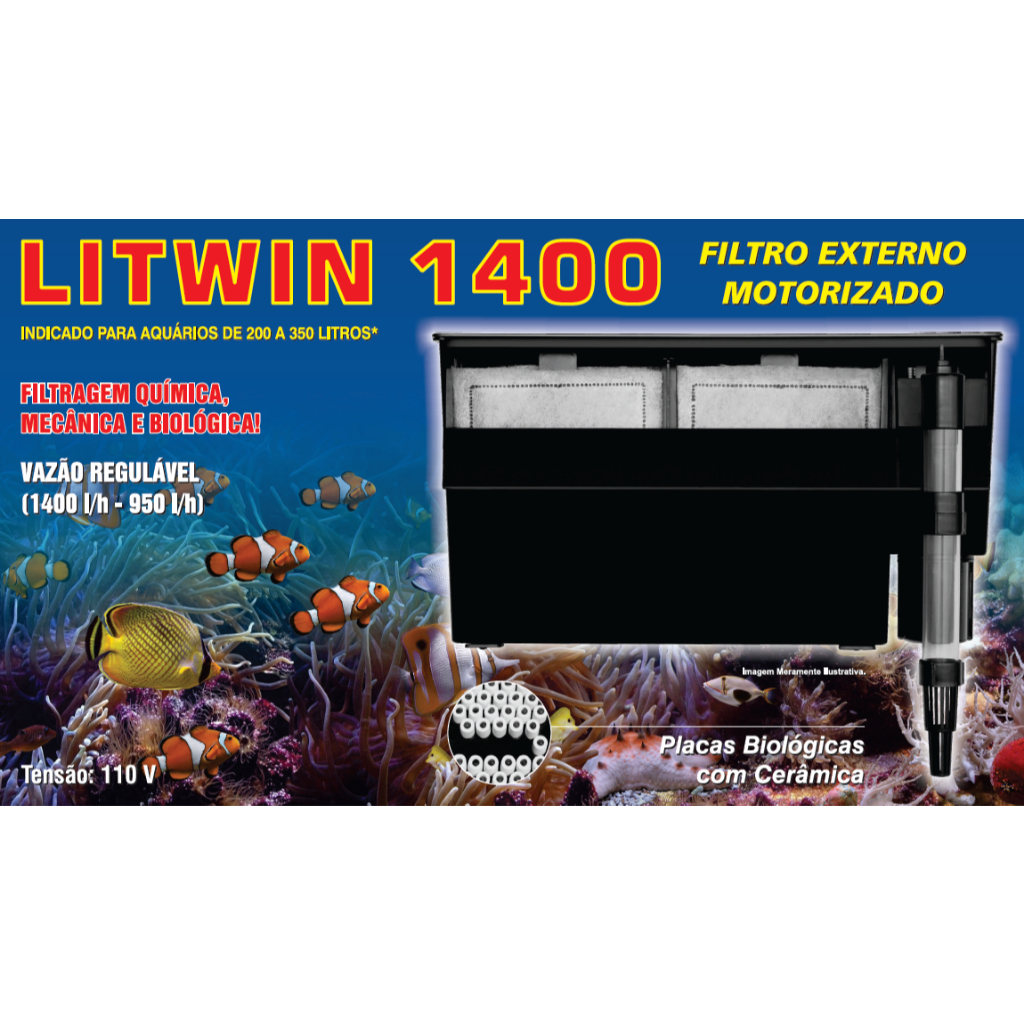 FILTRO LITWIN 1400 AQUÁRIOS CASCATA 200 a 350 litros + 2 REFIS + BRINDE