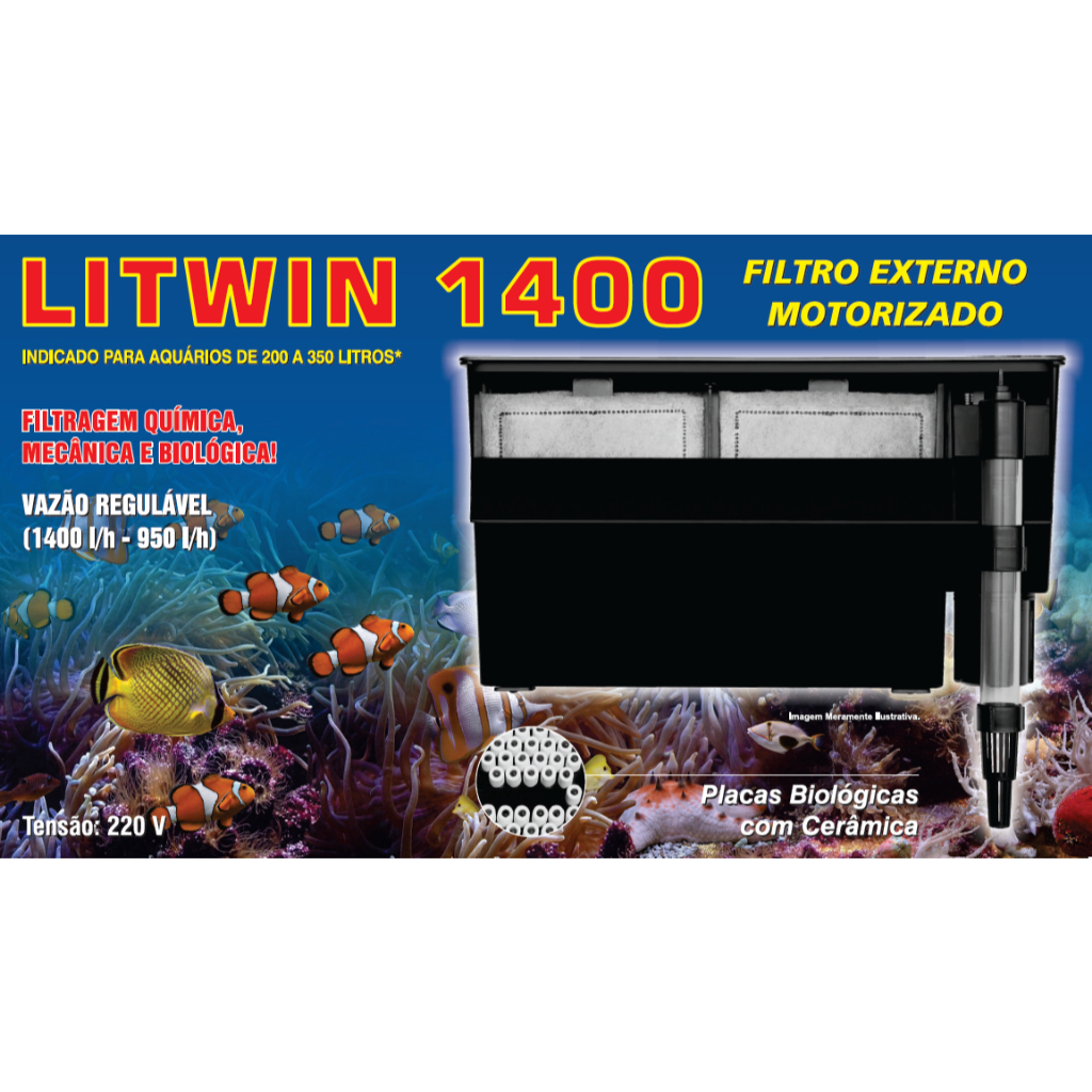 FILTRO LITWIN 1400 AQUÁRIOS 200 a 350 litros + 2 REFIS + BRINDE