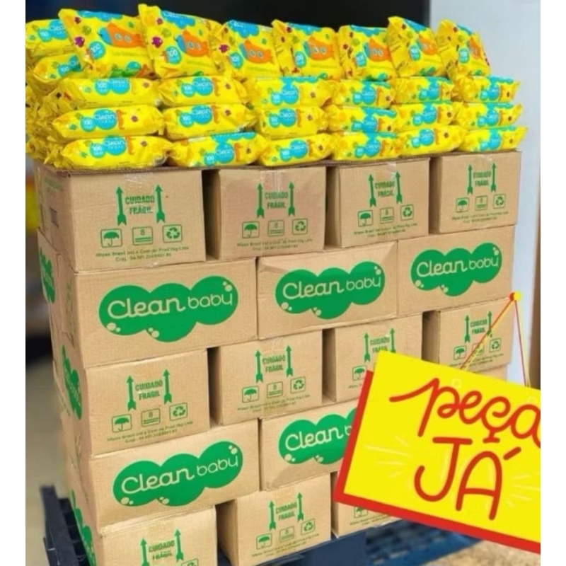 Caixa Kit Com 300 Lençons/ Toalhas Umedecidas CLEAN BABY pacote com 100 unidades cada