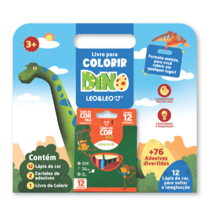 Livro Para Colorir Dino - Shrink com Livro + Cartela de Adesivos + Lápis de Cor Leo&Leo em Oferta na Shopee