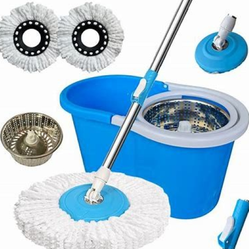 MOP GIRATÓRIO CESTO INOX ESFREGÃO 1.4M COM 2 REFILS 12 LTS. BALDE  AZUL