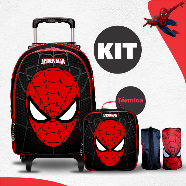 Mochila Escolar Rodinha Aranha - menino + Lancheira Térmica + Estojo em Oferta na Shopee