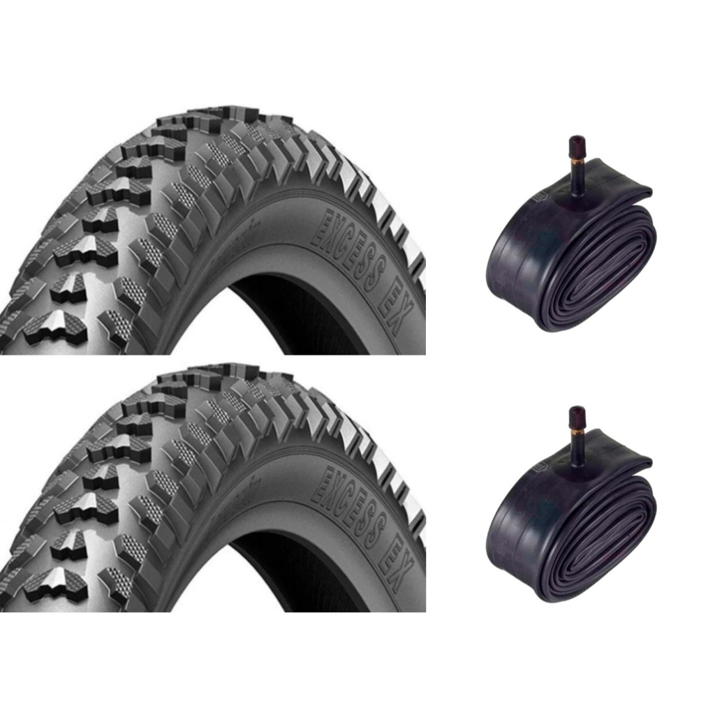 Par Pneu 26 x 1.95 Levorin Excess Cravo Borrachudo + 2 Câmaras Aro 26 Bico Grosso Bicicleta Bike Mtb