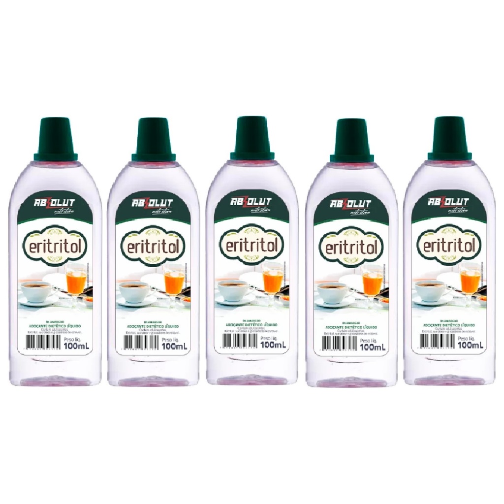 kit 5 Adoçante Eritritol Natural Liquido 100ml