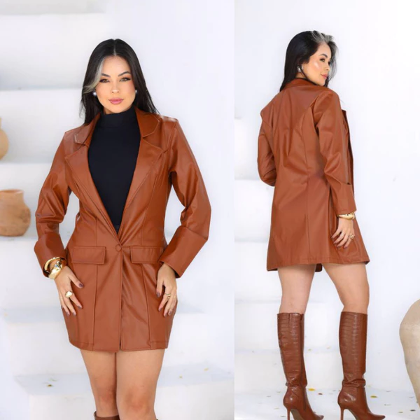 Sobretudo Feminino Alongado Courino Caramelo no M - G