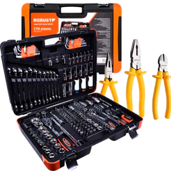 Kit Jogo De Ferramentas Profissionais Oficina Master 178 Peças 5000r + 3 Alicates Robust Mecânico