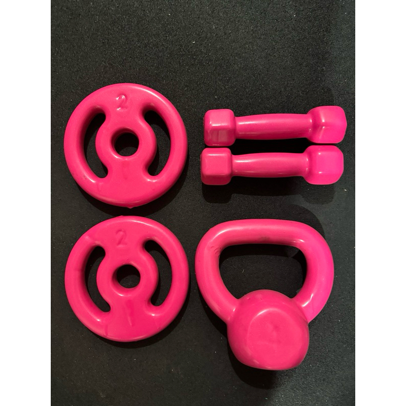 kit de treino 10kg ketlebell 4kg + par de halteres sextavado 1kg + par de anilha 2kg