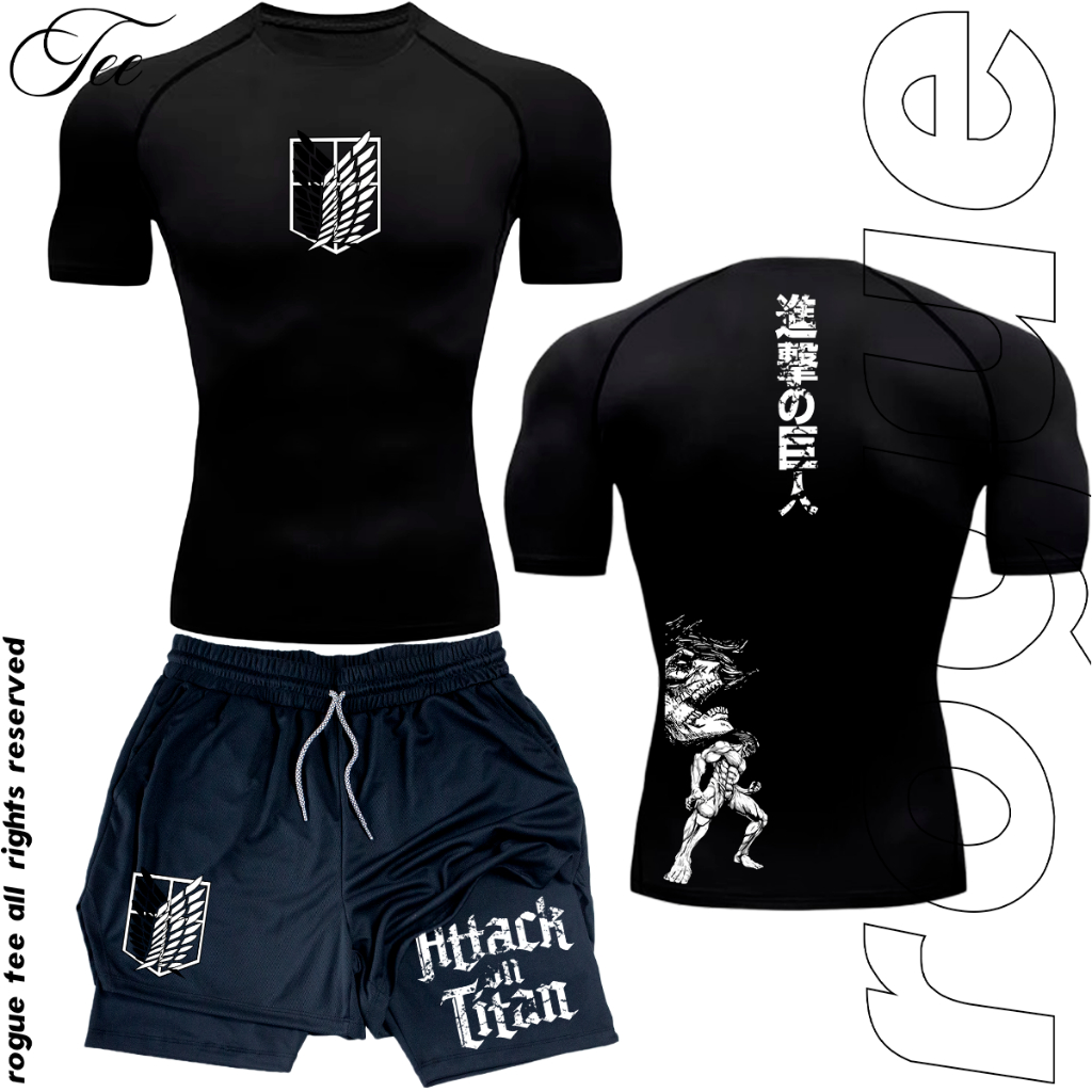 Kit Treino Academia Camisa Compressao E Short Attack On Titan Eren Yeager Simbolo Attack em Oferta na Shopee